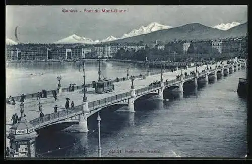 AK Geneve, Pont du Mont Blanc, Strassenbahn
