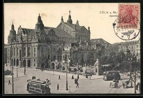 AK Cöln a. Rh., Opernhaus mit Strassenbahn