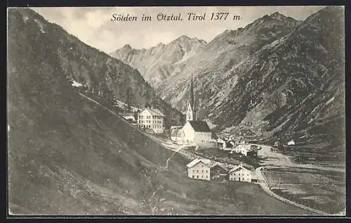 AK Sölden im Ötztal, Totalansicht mit Umgebung aus der Vogelschau