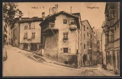 AK Hall in Tirol, Nagglburg mit Strassenpartie