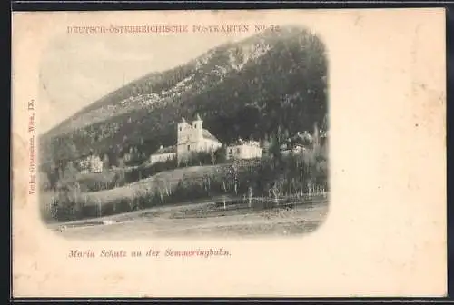 AK Maria Schutz an der Semmeringbahn, Ortsansicht von einem Feld aus
