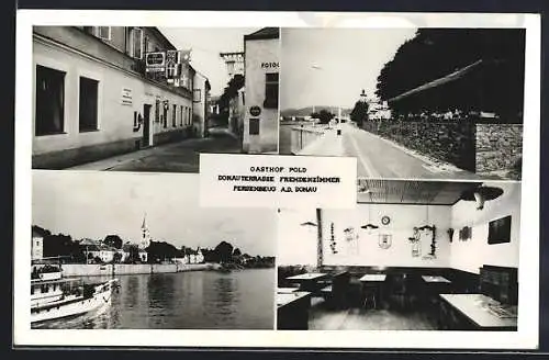 AK Persenbeug a. d. Donau, Gasthof Pold mit Terrasse u. Gastraum, Panorama mit Donaudampfer
