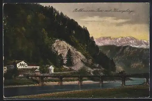 AK Erl in Tirol, Zollhaus am Inn G. Mayrhofer mit Kaisergebirge