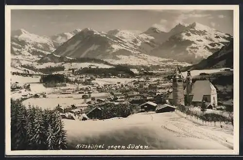 AK Kitzbühel, Verschneiter Ort mit Bergpanorama