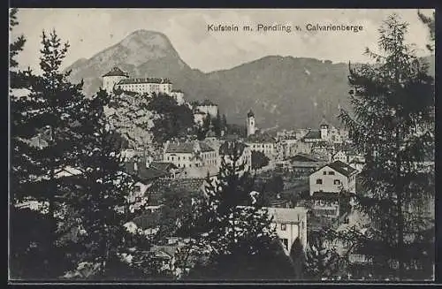 AK Kufstein, Ortsansicht mit Pendling v. Calvarienberge