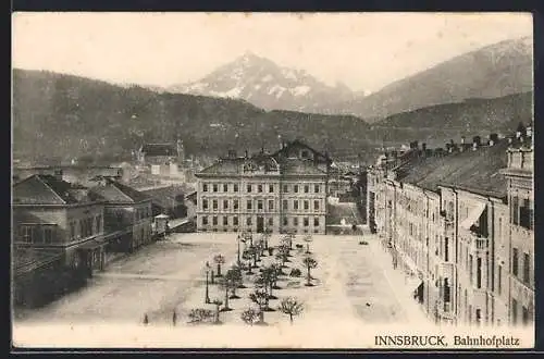 AK Innsbruck, Bahnhofplatz aus der Vogelschau