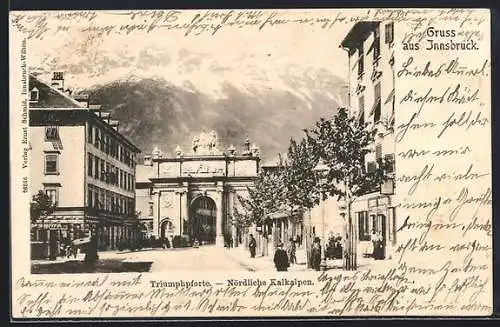 AK Innsbruck, Triumphpforte mit nördlichen Kalkalpen