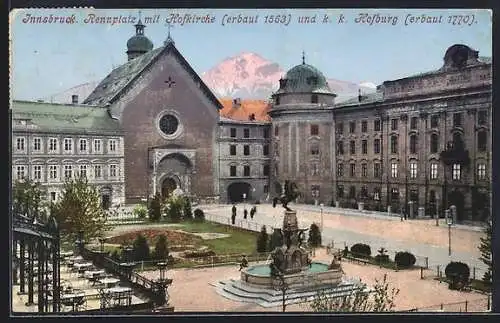 AK Innsbruck, Rennplatz mit Hofkirche und k. k. Hofburg