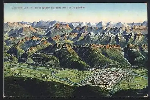 AK Innsbruck, Panorama gegen Norden aus der Vogelschau