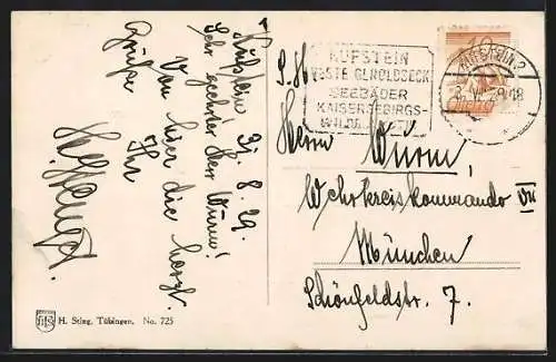 AK Kufstein i. Tirol, Ortsansicht mit Bahnhof und Bergen