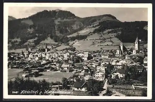 AK Kitzbühel, Ortsansicht mit Hahnenkamm