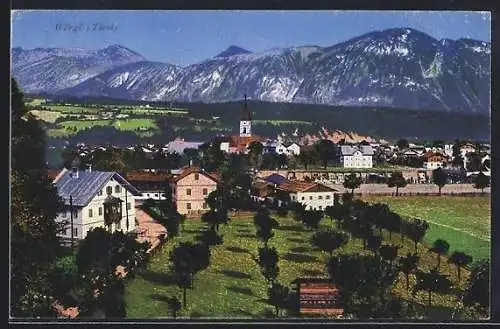 AK Wörgl, Ortsansicht mit Bergen