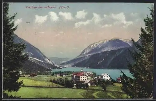 AK Pertisau am Achensee, Ortsansicht mit Alpenpanorama