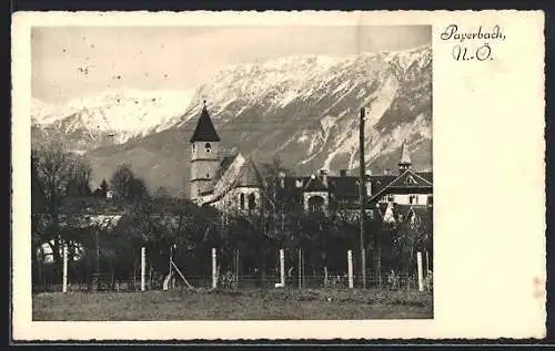 AK Payerbach /N.-Ö., Kirche mit Bergpanorama