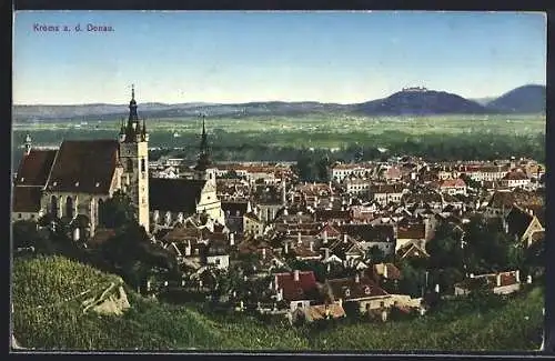 AK Krems a. d. Donau, Ortsansicht mit Kirche und Bergen