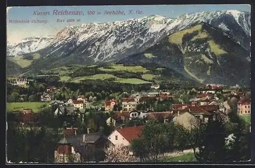 AK Reichenau, Ortsansicht vor Alpenpanorama