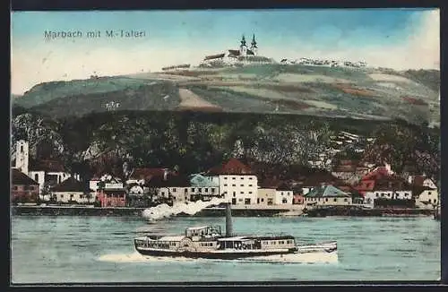 AK Marbach an der Donau, Ortsansicht mit Maria Taferl, Donau-Dampfer