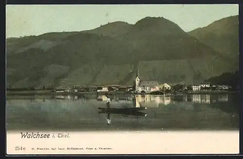 AK Walchsee i. Tirol, See mit Blick auf den Ort und die Berge