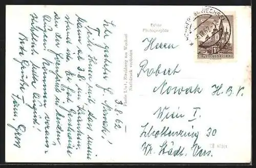 AK Kirchberg a. Wechsel, Ortsansicht mit Feldern und Wald