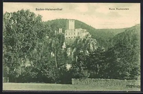 AK Baden-Helenenthal, Ruine Rauhenstein umgeben von Bäumen