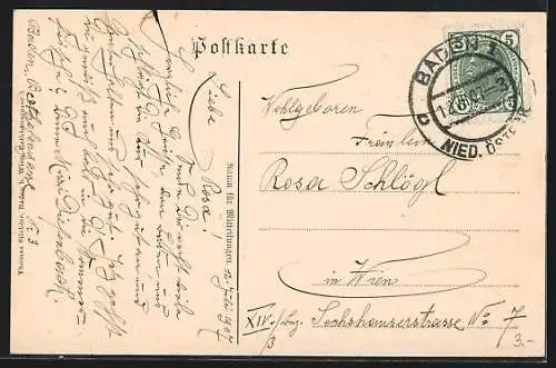 AK Baden-Helenenthal, Ruine Rauhenstein umgeben von Bäumen