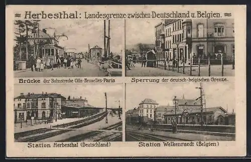 AK Herbesthal, Landesgrenze zw. Deutschland u. Belgien, Bahnhöfe, Strassenbahn