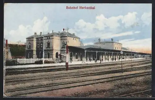 AK Herbesthal, Bahnhof, Ansicht von den Schienen aus
