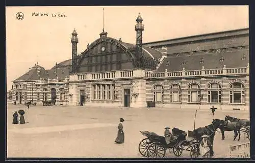 AK Malines, La Gare, Eingang zum Bahnhof