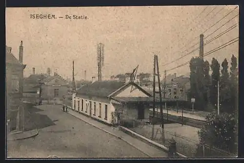 AK Iseghem, De Statie, Bahnhof