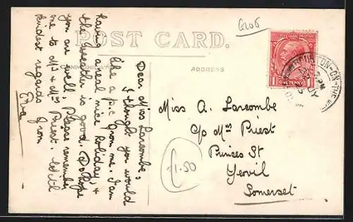 AK Bourton-on-the-Water, Strassenpartie mit Denkmal