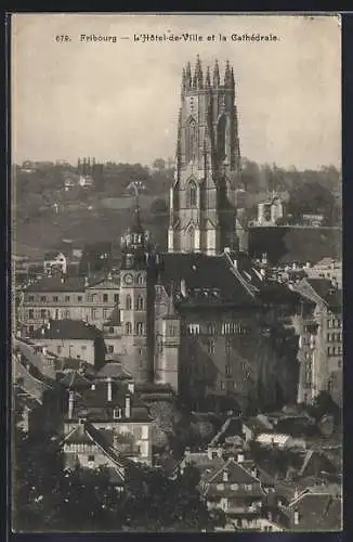 AK Fribourg, L`Hôtel-de-Ville et la Cathédrale