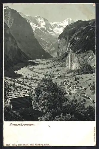 AK Lauterbrunnen, Panorama mit Strassenpartie