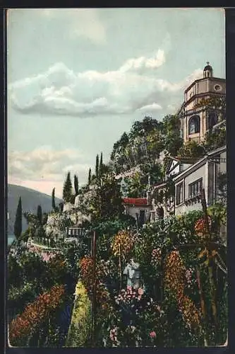 AK Morcote /Lago di Lugano, Ortspartie mit Kapelle