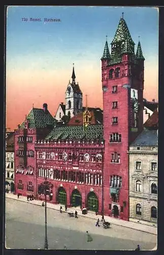 AK Basel, Rathaus mit Strassenpartie