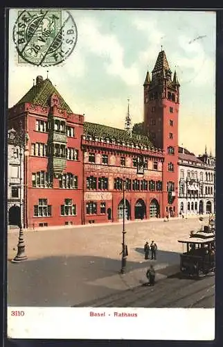 AK Basel, Rathaus mit Strassenbahn