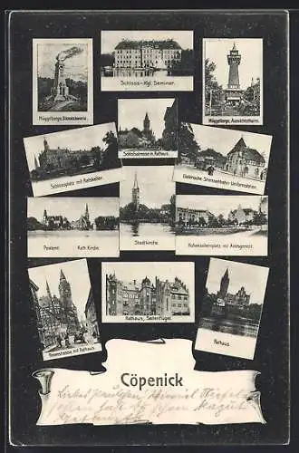 AK Cöpenick, Elektrische Strassenbahn-Umformstation, Hohenzollernplatz, Schlossplatz und Schlossstrasse