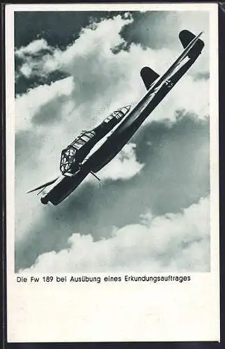 AK Focke-Wulf Nahaufklärer FW 189 bei Ausübung eines Erkundungsauftrages