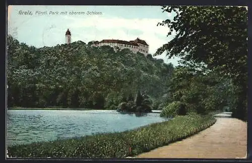 AK Greiz, Fürstlicher Park mit oberem Schloss