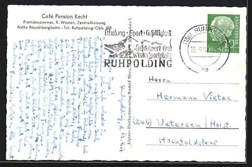 AK Ruhpolding /Obb., Café Pension Kecht, Gastraum, Ortsansicht, Berge