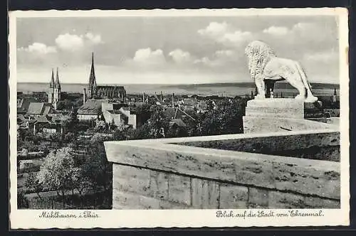 AK Mühlhausen i. Thür., Blick auf die Stadt vom Ehrenmal