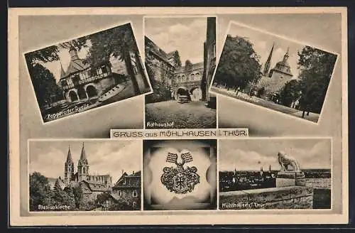 AK Mühlhausen i. Thür., Popperoder Quelle, Rathaushof, Blasiuskirche, Frauentor