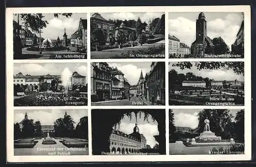 AK Gotha, Schlossberg, Orangengarten, Brühl und Margarethenkirche