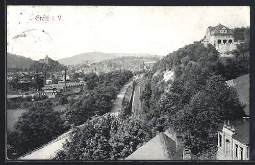 AK Greiz i. V., Stadtansicht mit Schlossberg und Villen