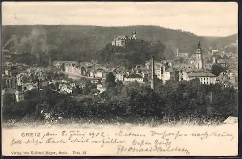 AK Greiz, Stadtansicht mit Schloss und Kirche