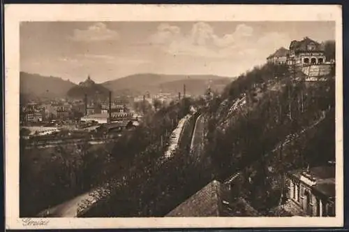 AK Greiz, Blick auf Stadt, Schlossberg und Villen