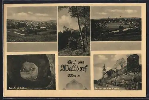 AK Walldorf /Werra, Schloss Landsberg, Sandsteinhöhle, Partie an der Kirche