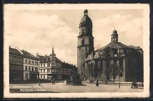 AK Waltershausen i. Thür., Marktplatz, Kirche