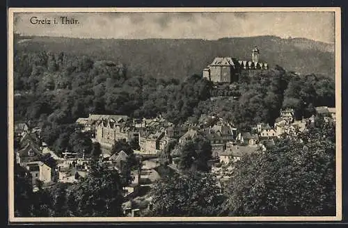 AK Greiz i. Thür., Schloss und Stadtansicht