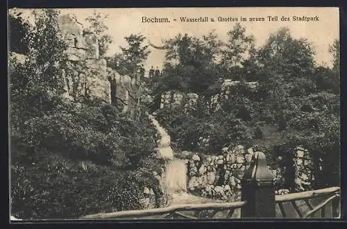AK Bochum, Wasserfall und Grotten im neuen Teil des Stadtparks