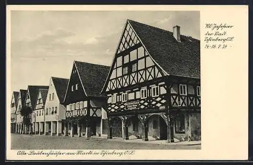 AK Schönberg /O. L., Alte Laubenhäuser am Markt